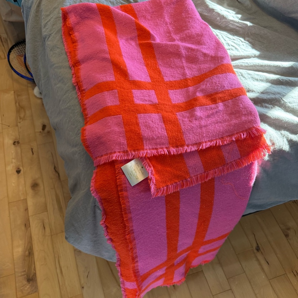 Kate Spade Pink and Orange Fringed blanket